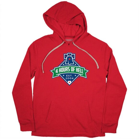 BREAKINGT (L) Four Hours of Hell Phillies Hoodie Red October CBP  Postseason MLB - Picture 2 of 9